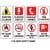 LPG safety signs including caution cylinder, electric switch, emergency number, fire extinguisher, mobile label, no flame open, no smoking, no unauthorized entry, water hose pipe, and first aid sign